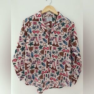 Patterned pajama style blouse